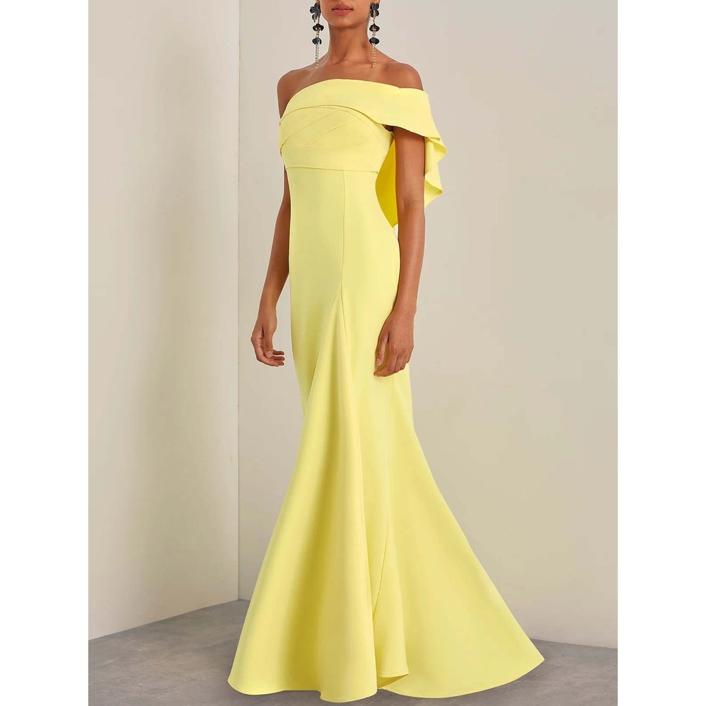 Fehaute‎ One Shoulder Yellow Ruched A-Line Gown XL NWT